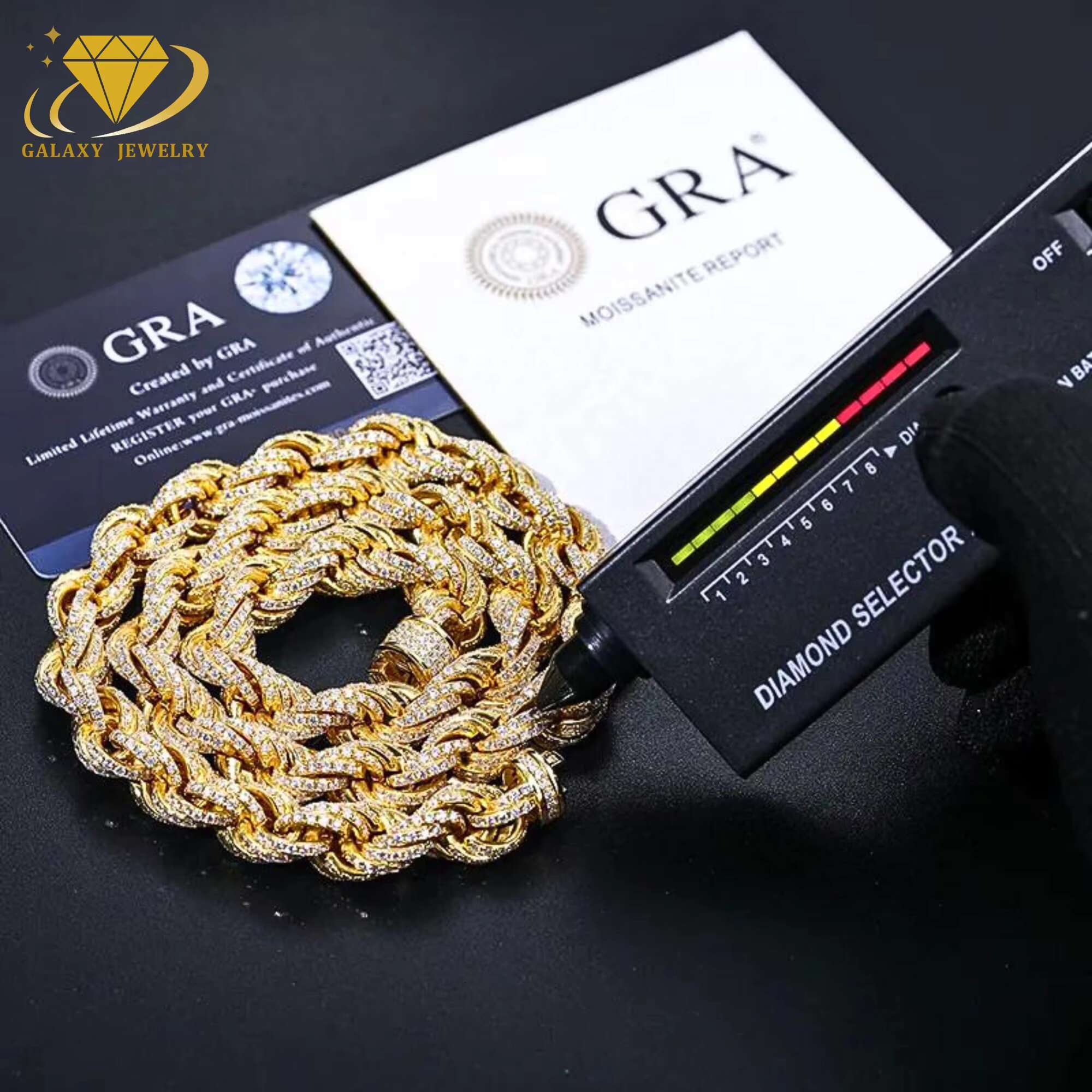 Pass Diamond Tester 6mm-12mm Wide VVS Iced Out Moissanite Rope Chain 925 Sterling Silver Men Twisted Rope Chain Necklace