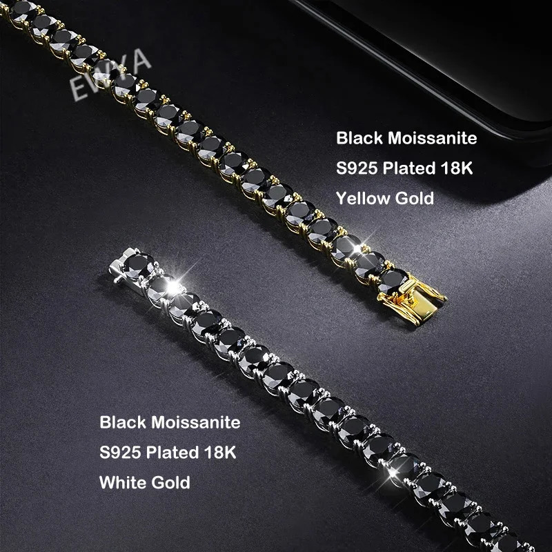 EWYA GRA Certified m 0.1CT Gradient Color Black Grey White Tennis Bracelet for Men Woman 925 Silver Link Bracelets 250408