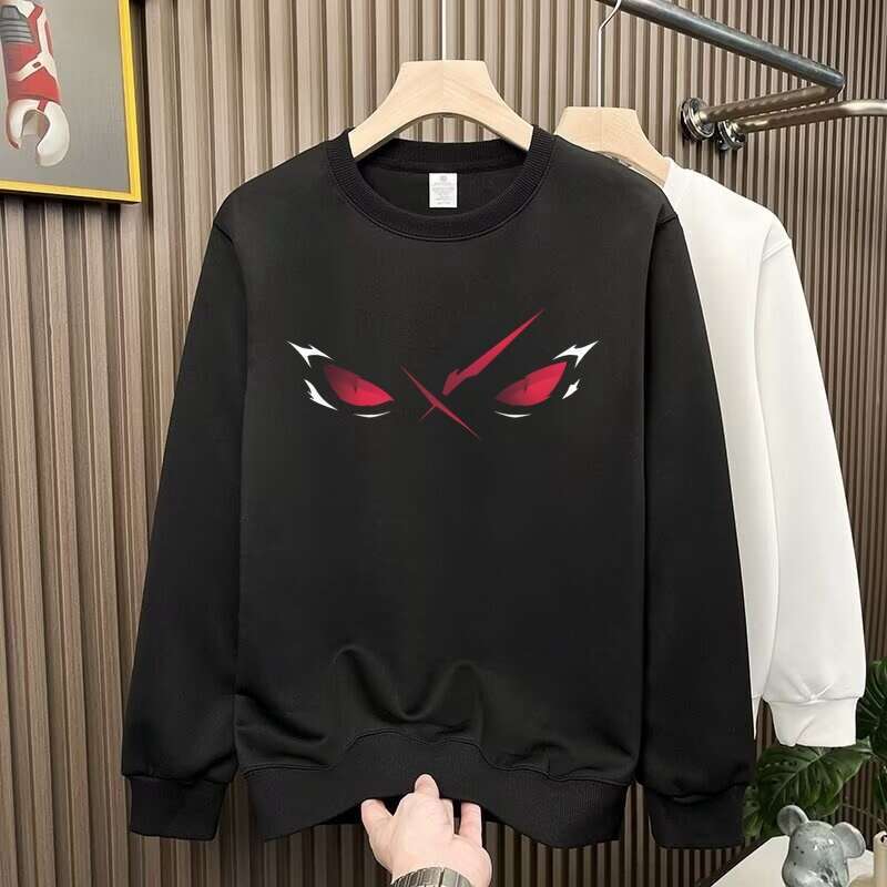 European Trendy Brand New Round Neck Cotton Sweatshirt For women Men Spring Eye Print Little Monster Long Sleeve Plus Size Slim Fit Top