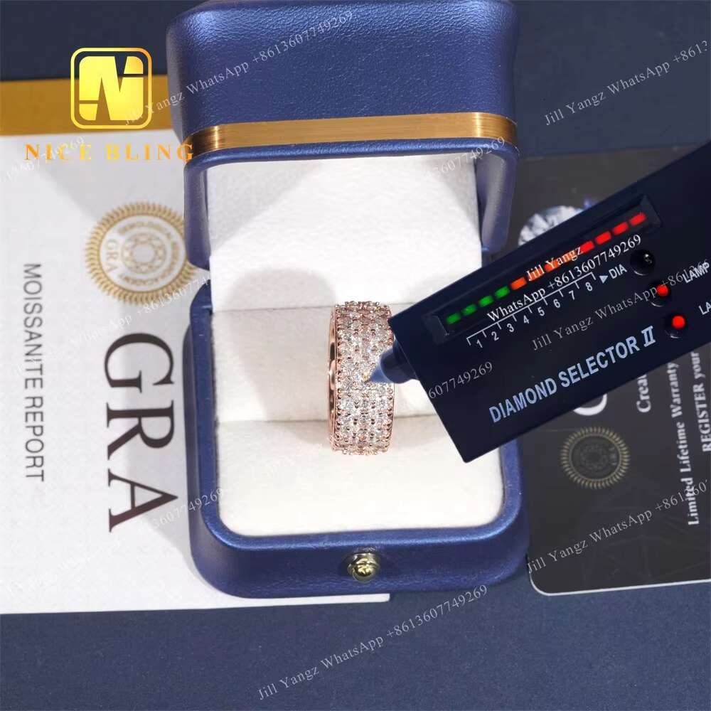 NEW ARRIVAL Affordable Side Setting Band Ring 3 Rows Moissanite Championship Ring 925 Silver Rings Hip Hop Fine Jewelry Unisex