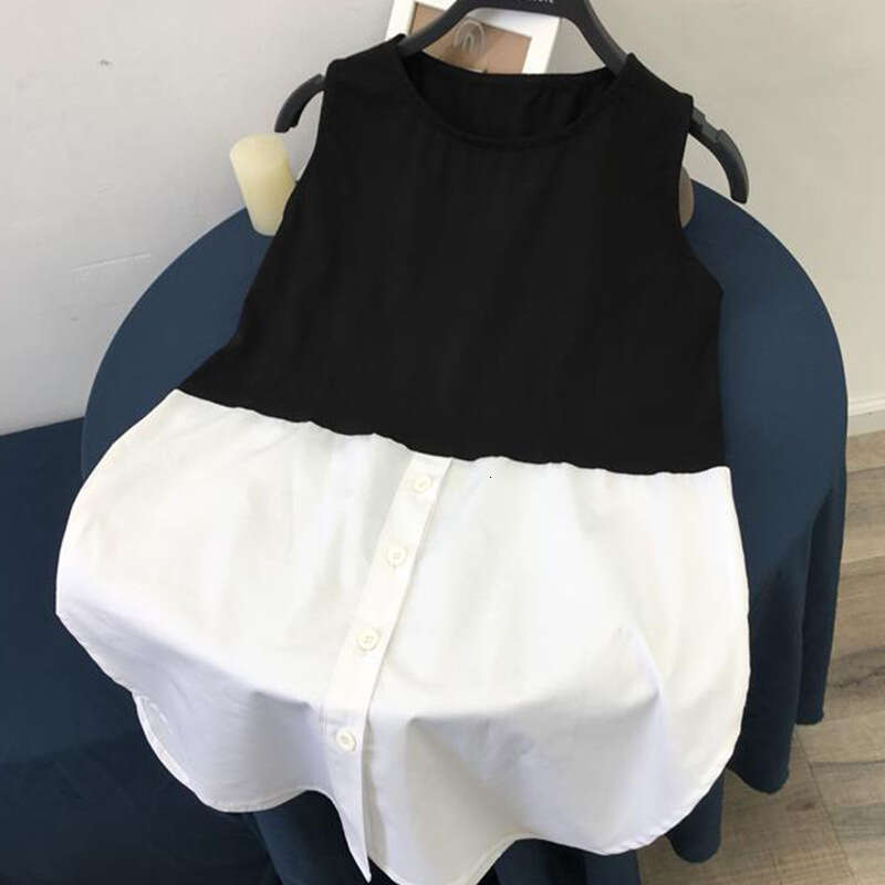 Plus Size Women's Clothing Patchwork Color Block Fake Two-Piece Loose Inner Wear Hem Fat MM Camisole Vest 060