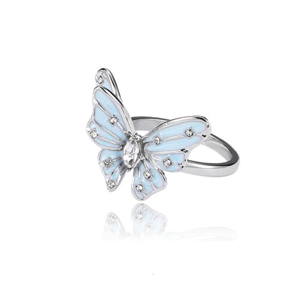 Original Design Blue Butterfly Light Luxury Fashionable Elegant High-end Feel Simple Versatile Index Finger Ring for Women