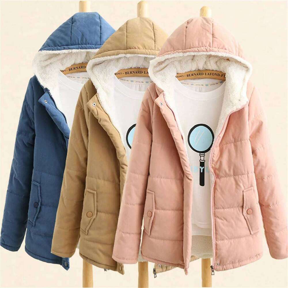Women Autumn Winter Padded Coat Zip Up Long Sleeve Korean Hooded Jacket Fashion Solid Warm Clothes Casual Outfit Coats Street