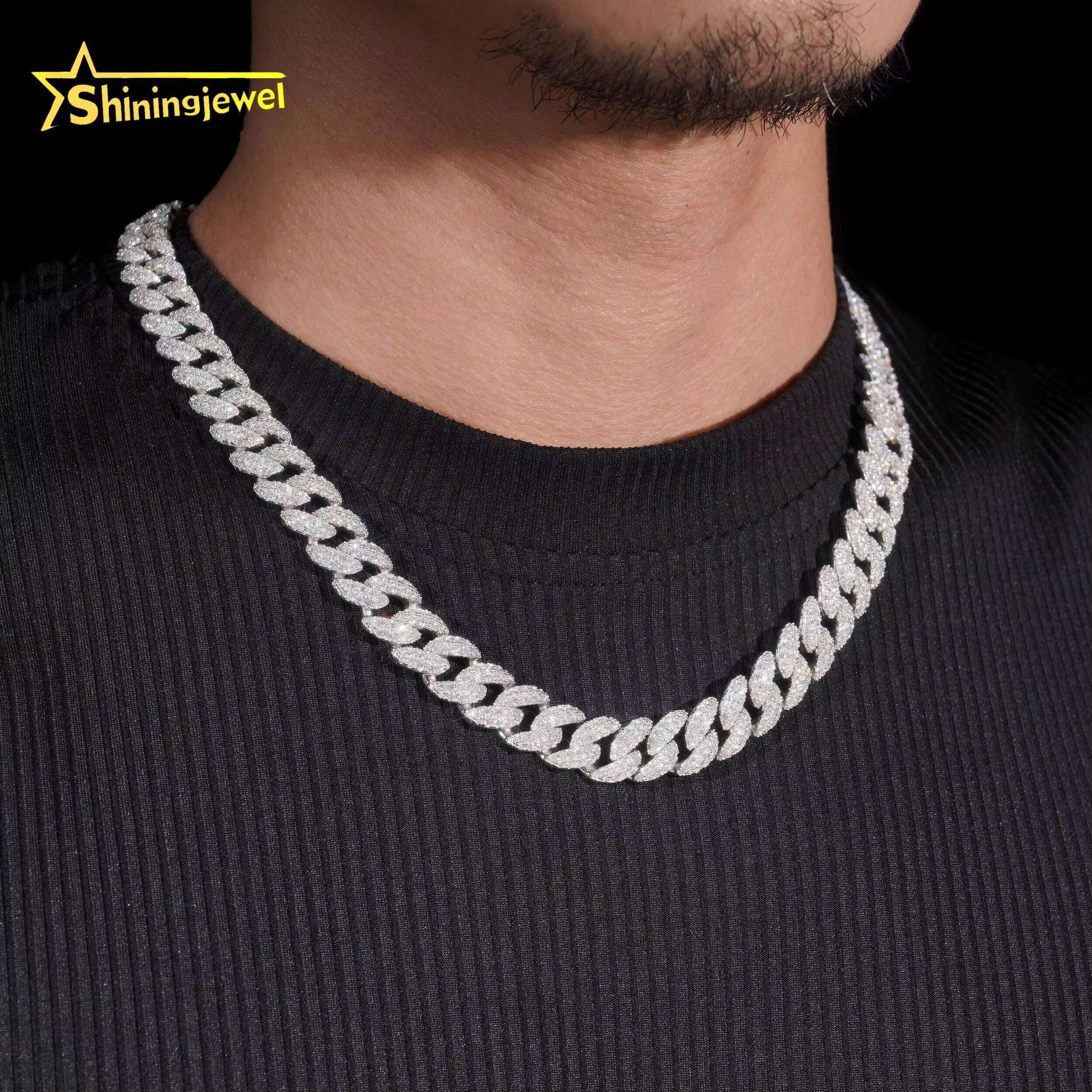 Pass Diamond Tester Ready to Ship Hip Hop 925 Silver Iced Out 12mm Mens Moissanite Necklace Cuban Link Chain