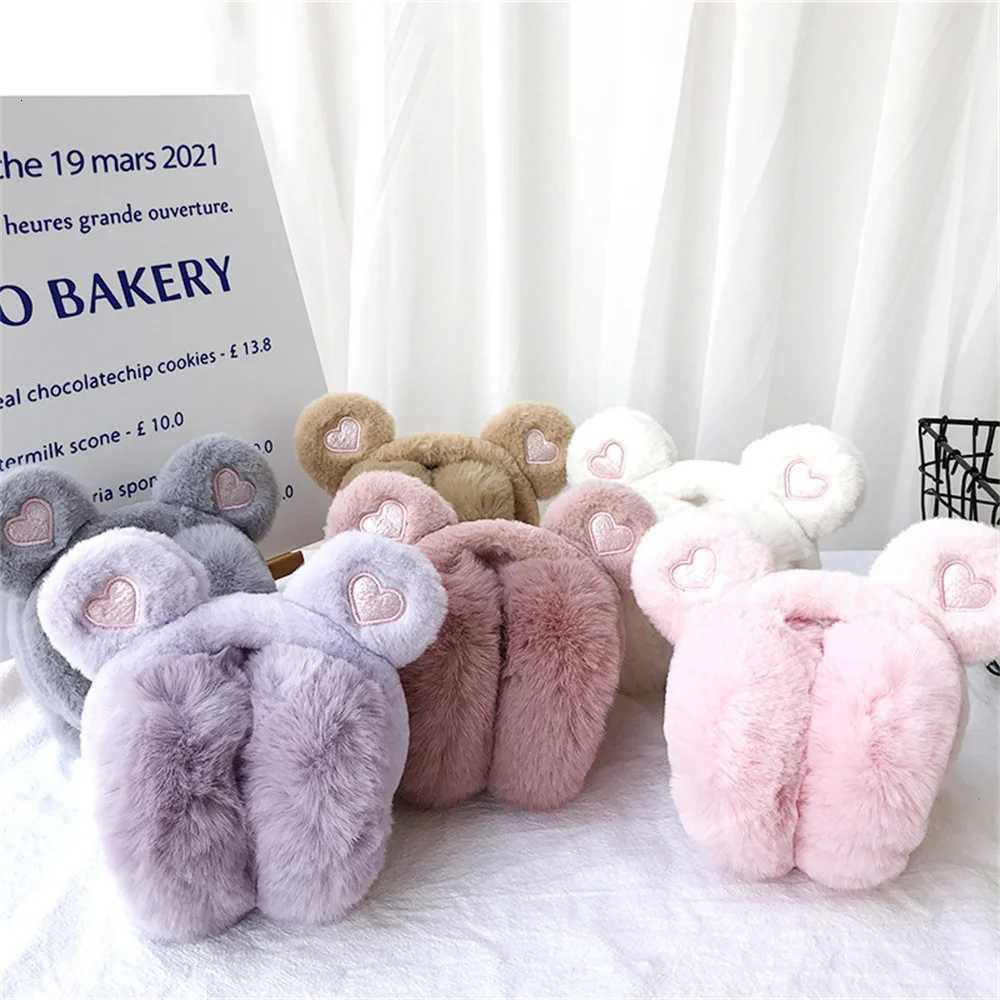 Cute Bear Ears Winter Warm Earmuffs for Women Girls Kids Plush Thick Soft Ear Muffs Protect Ears Foldable Warmer Cover Earflaps W251110