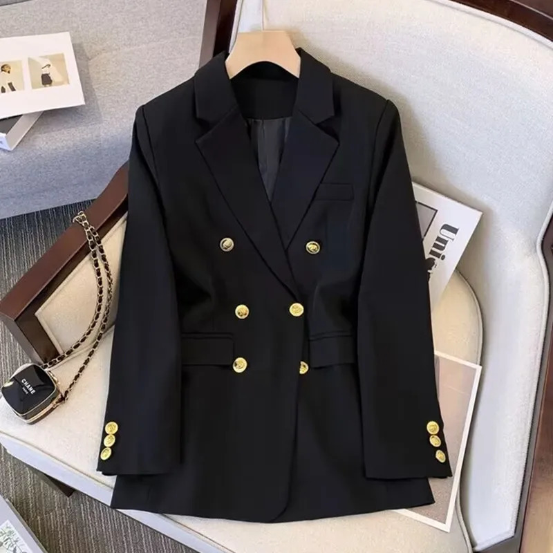 Office Lady Slim Blazer for Women Long Sleeve Coats Black Jackets Casual Outerwear Fall Winter Fashion 250408