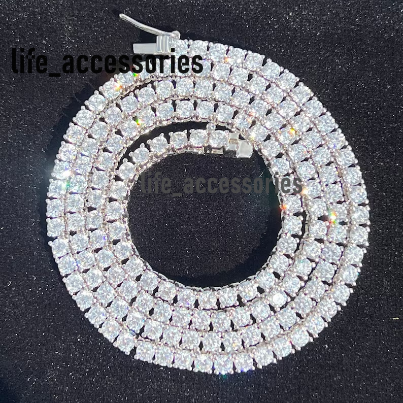 High Quality 3mm Tennis Necklace 925 Sterling Silver Sparking Hiphop VVS Moissanite Tennis Chain