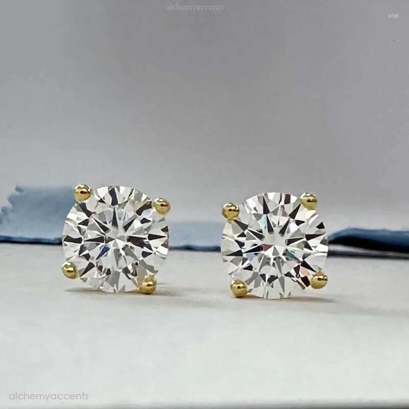 Stud Earrings Moissanite For Women Sterg Sier Plated Gold Fashion Wedding Lab Created Dia Gift Jewelry