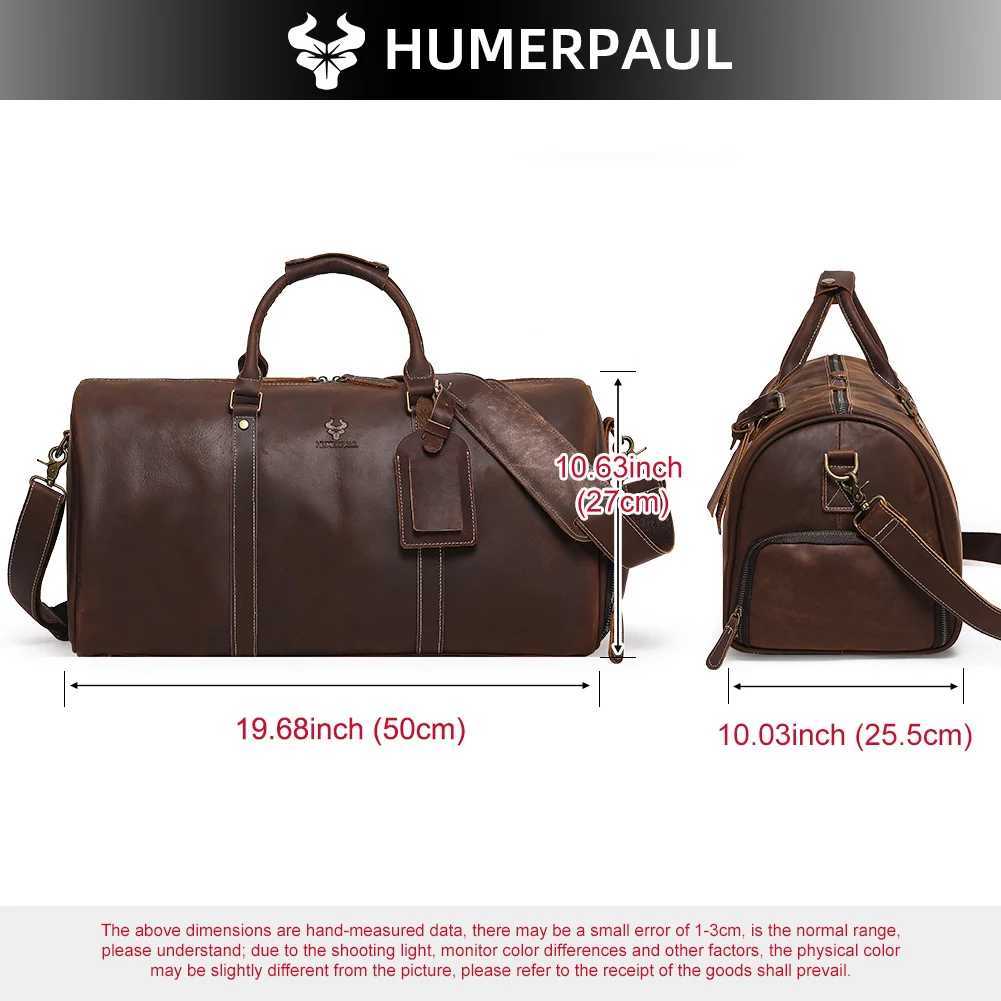 HUMERPAUL Crazy Horse Leather Business Duffel with 15 Laptop Compartment Shoe Pocket Large Capacity Luggage Travel Bag For Suit K251110