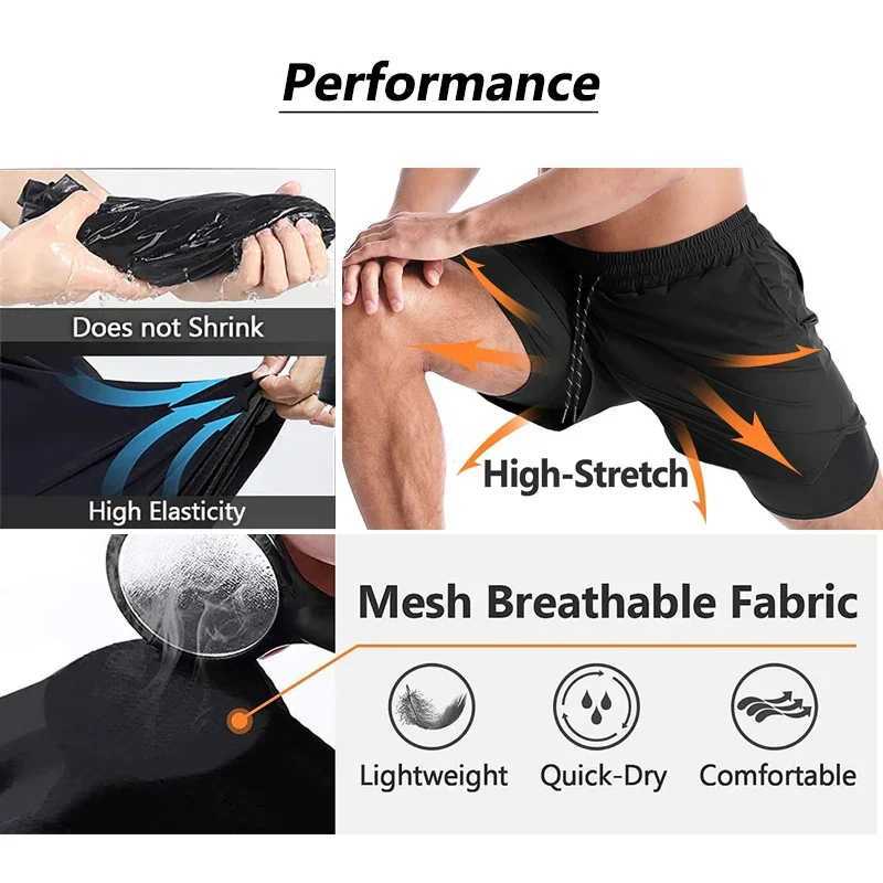 Mens 2-in-1 Running Shorts Anime Graphic Sports Gym Exercise Shorts with Compression Inner Pocket for Summer Quick Drying and Stretching W250410