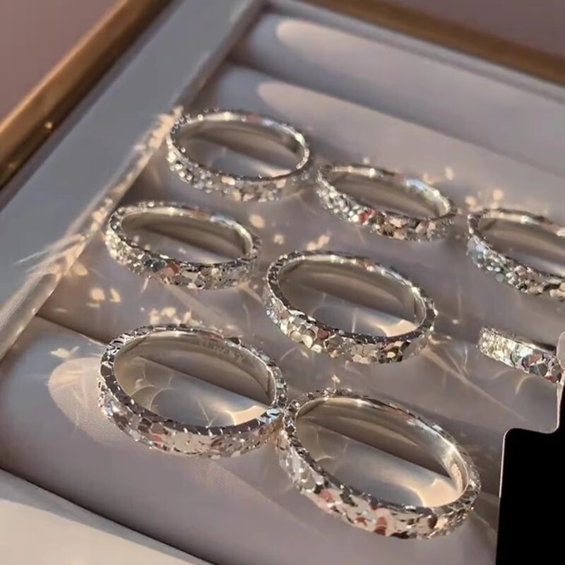 Ladies' Three Sided Crushed Ice Sealed Ring Light Fashion Ring Luxurious High-end CNC Precision Craftsmanship Designer Ring Sparkling Pure Silver