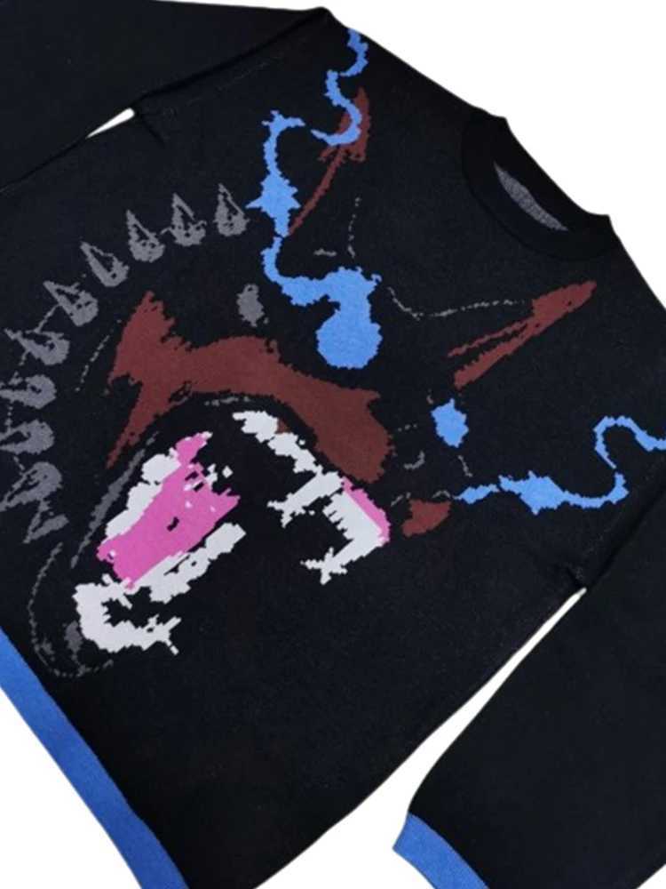 Fashion Y2K European and American men and women round neck personality traf street knitting pattern long sleeve loose sweater warm hip-h Y251110