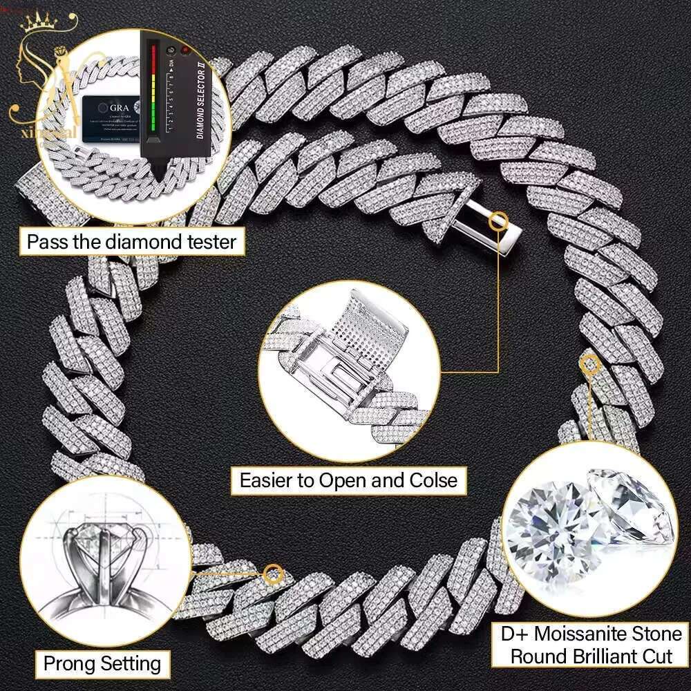 VVS Grade Moissanite Enhanced Sterling Silver Necklace with 20mm 3 Row Cubic Zirconia and Prong Setting
