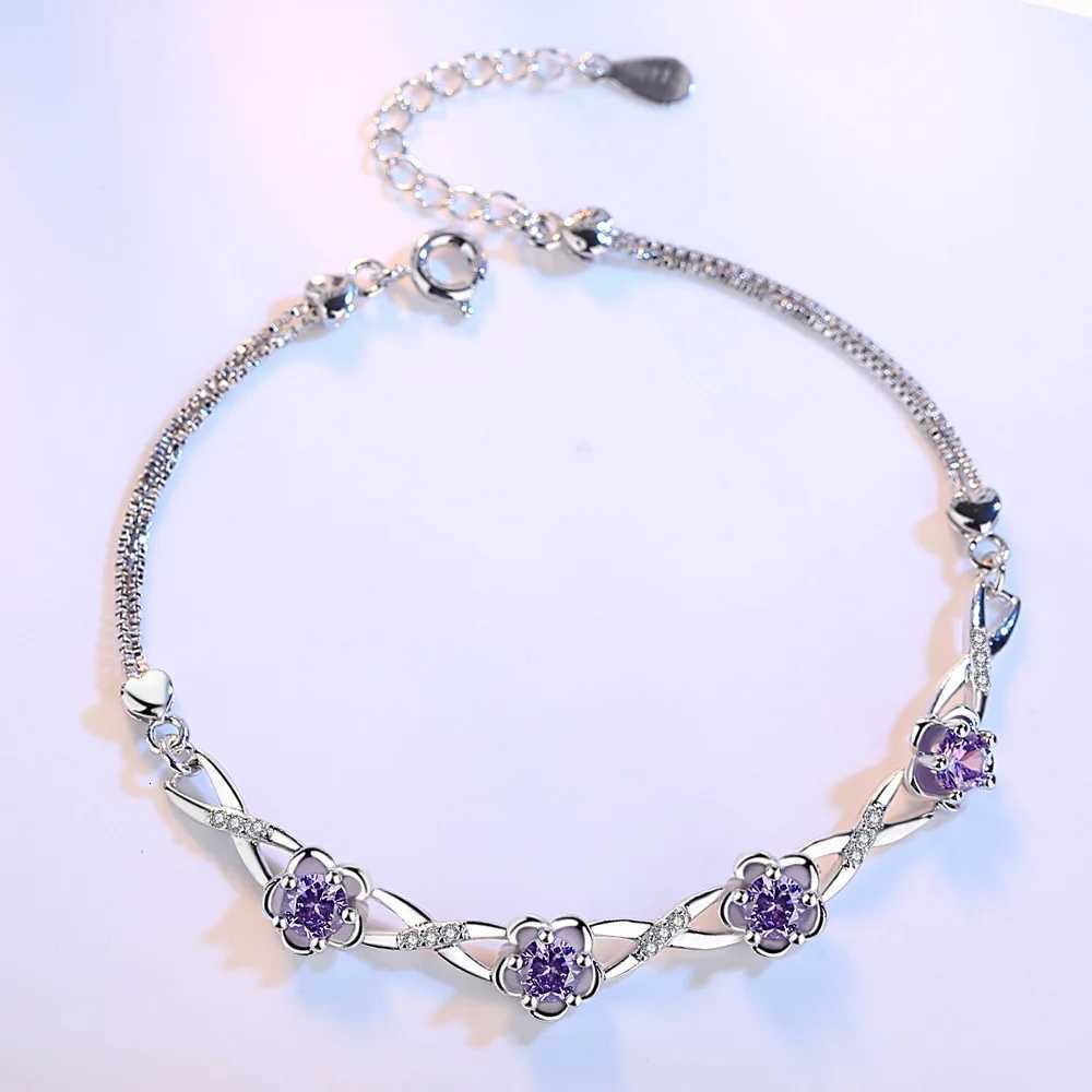 925 Sterling Silver Bracelet Purple Crystal Zircon Plum Bracelet For Women Fashion Simple Engagement Wedding Glamour JewelryT251110