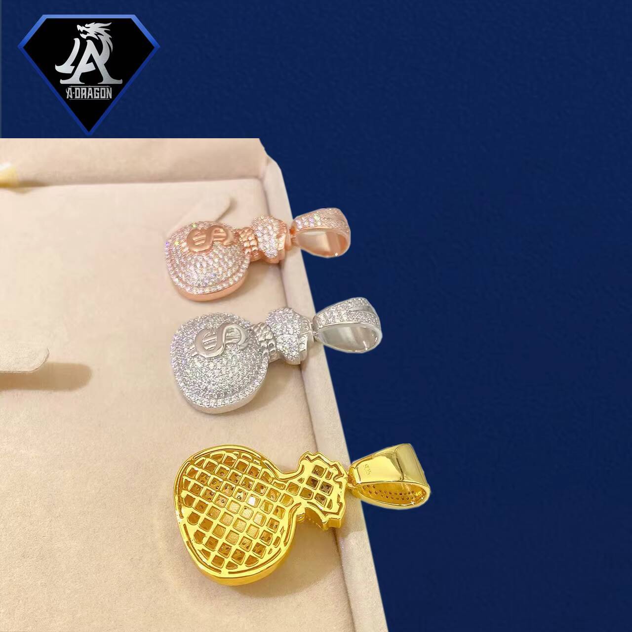 2024 New Arrival S925 Silver Money Bag Pendant Unisex Hip Hop Style Rectangular Moissanite Necklace