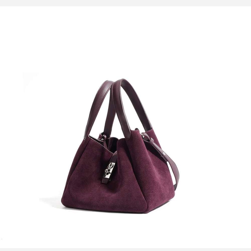 Fall And Winter 2025 New High-End Suede Leather Shoulder Bag Cowhide Basket Handbag Simple Commuter Versatile Crossbody Bags