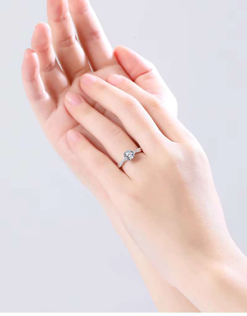 Mosang Stone Ring Womens S925 Sterling Silver Simulated Diamond Wedding Ring Classic Six Claw Closed Ring