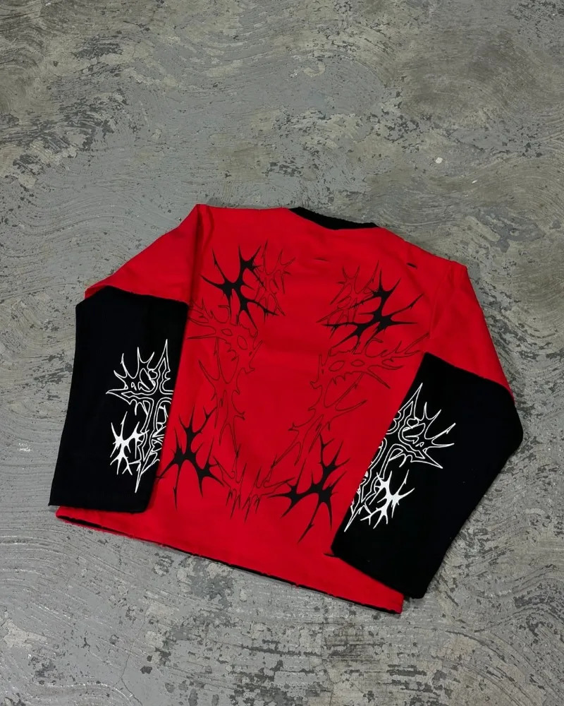 Y2k Men clothing hoodie Harajuku Fashion print long sleeve patchwork sweatshirt Retro high street trend couple loose hoodie 250409