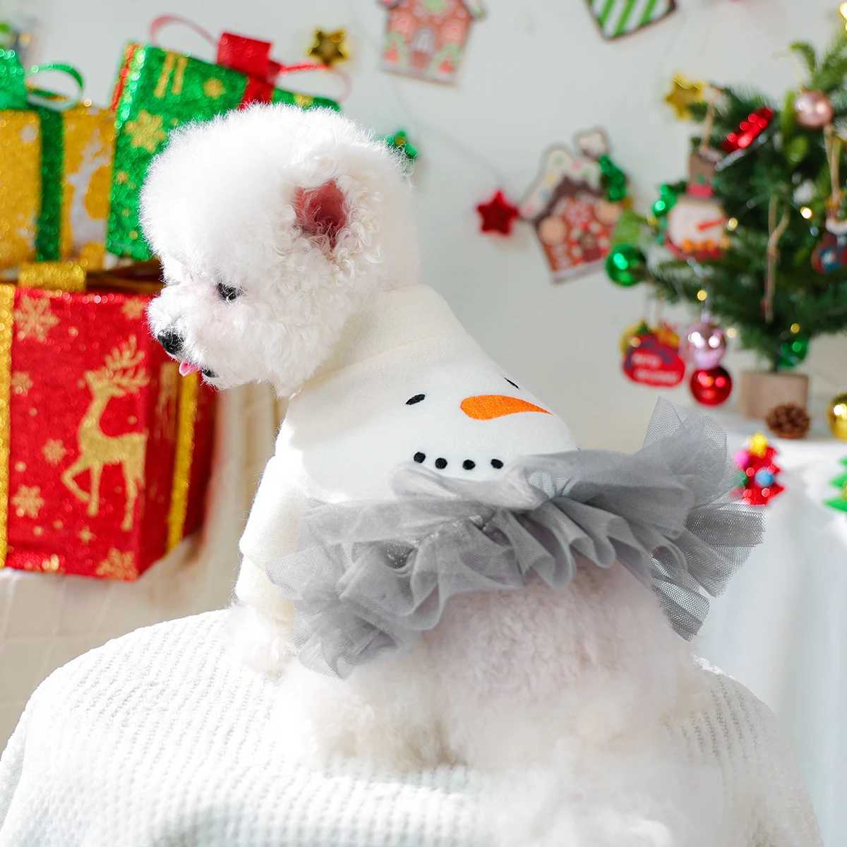 Christmas Snowman Dress Pet Dog Cat Clothes Autumn and Winter Princess Dress White Splicing Gray Online Princess Dress J251110