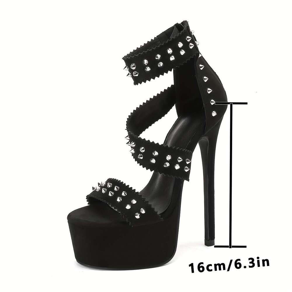 996-201 Black Velvet Lyndon Decorative Zipper Open Toe Quality Thin High Heel Fashion Sandals 35-42
