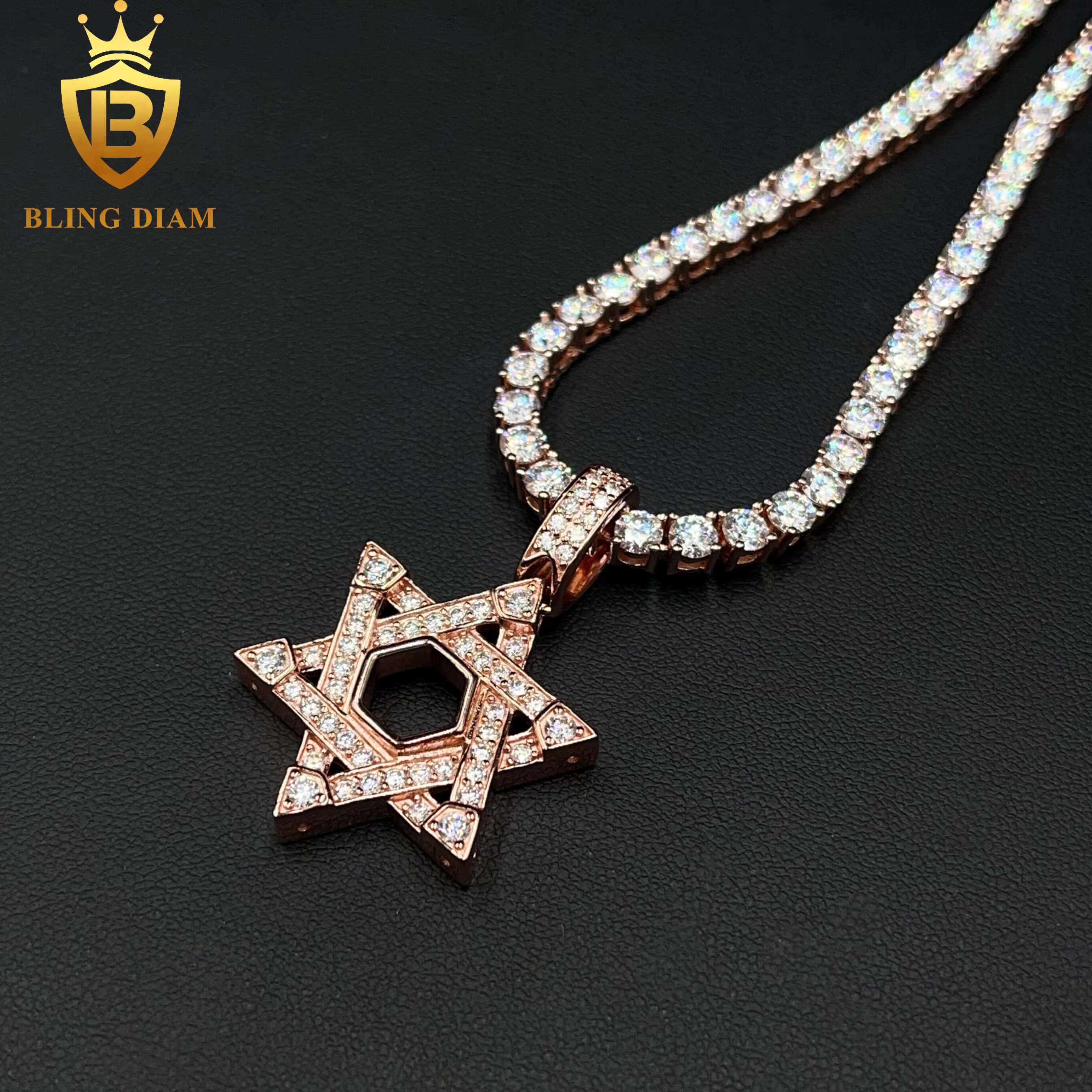Iced Out Lucky Charm Jewelry Golden Star Pendant Mens Pass Diamond Tester 925 Silver VVS Moissanite