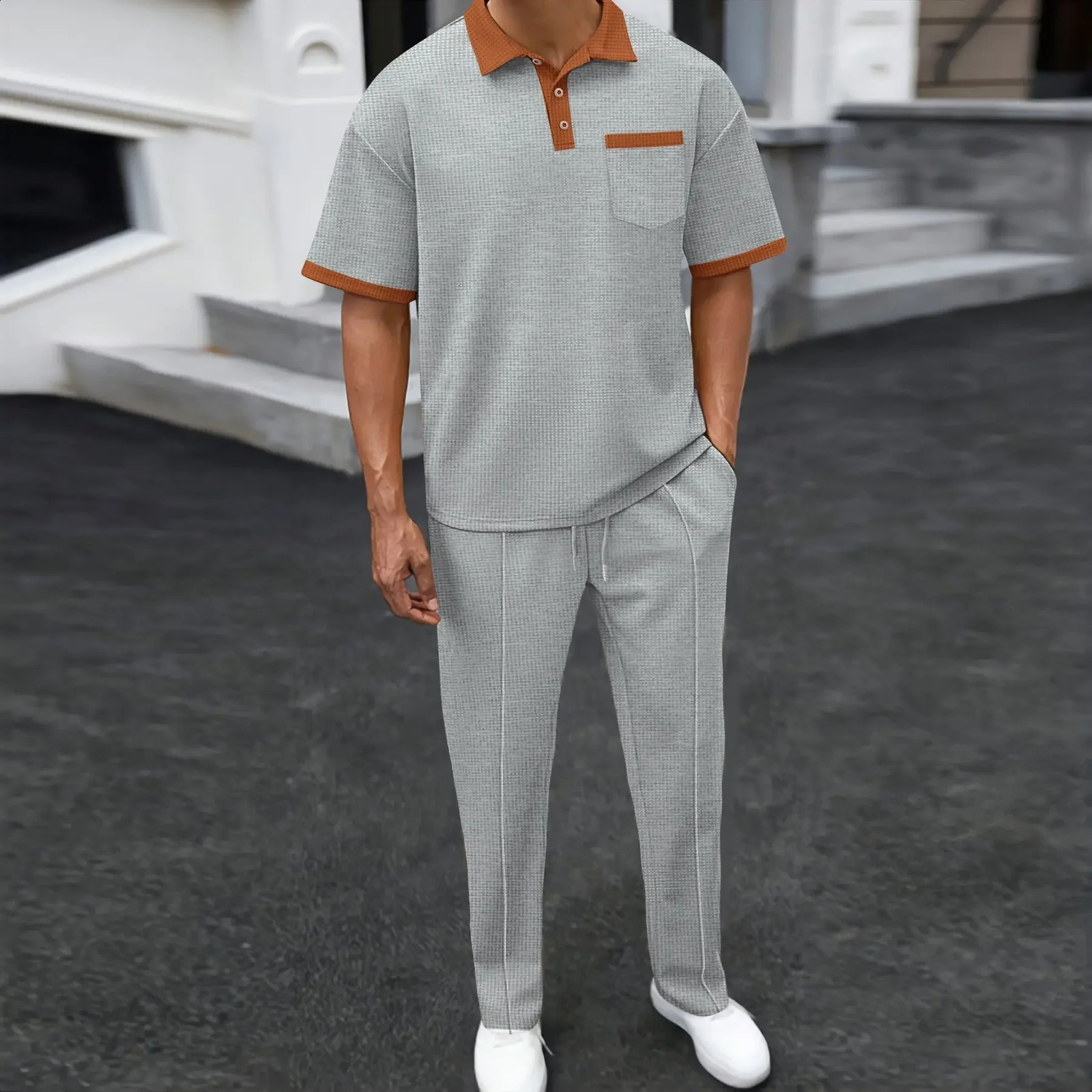 Mens Two-piece Sportswear Short-sleeved T-shirt and Long Pants Set Casual Business Sportswear Summer 2025 Fashion Two-piece Set 250407