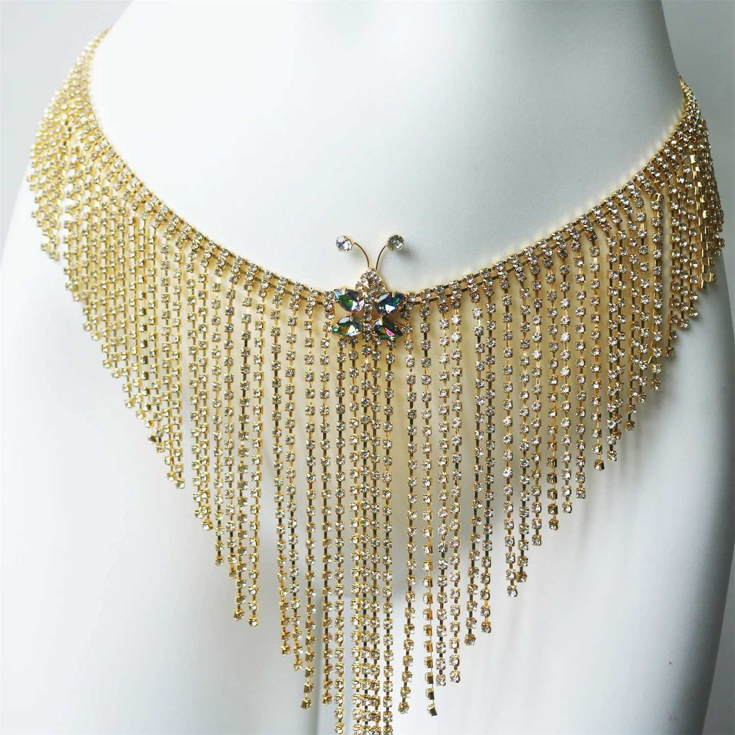 Personalized sparkling tassel crystal short waist chain jewelry fashion nightclub party bikini waist chain version accessories X250410