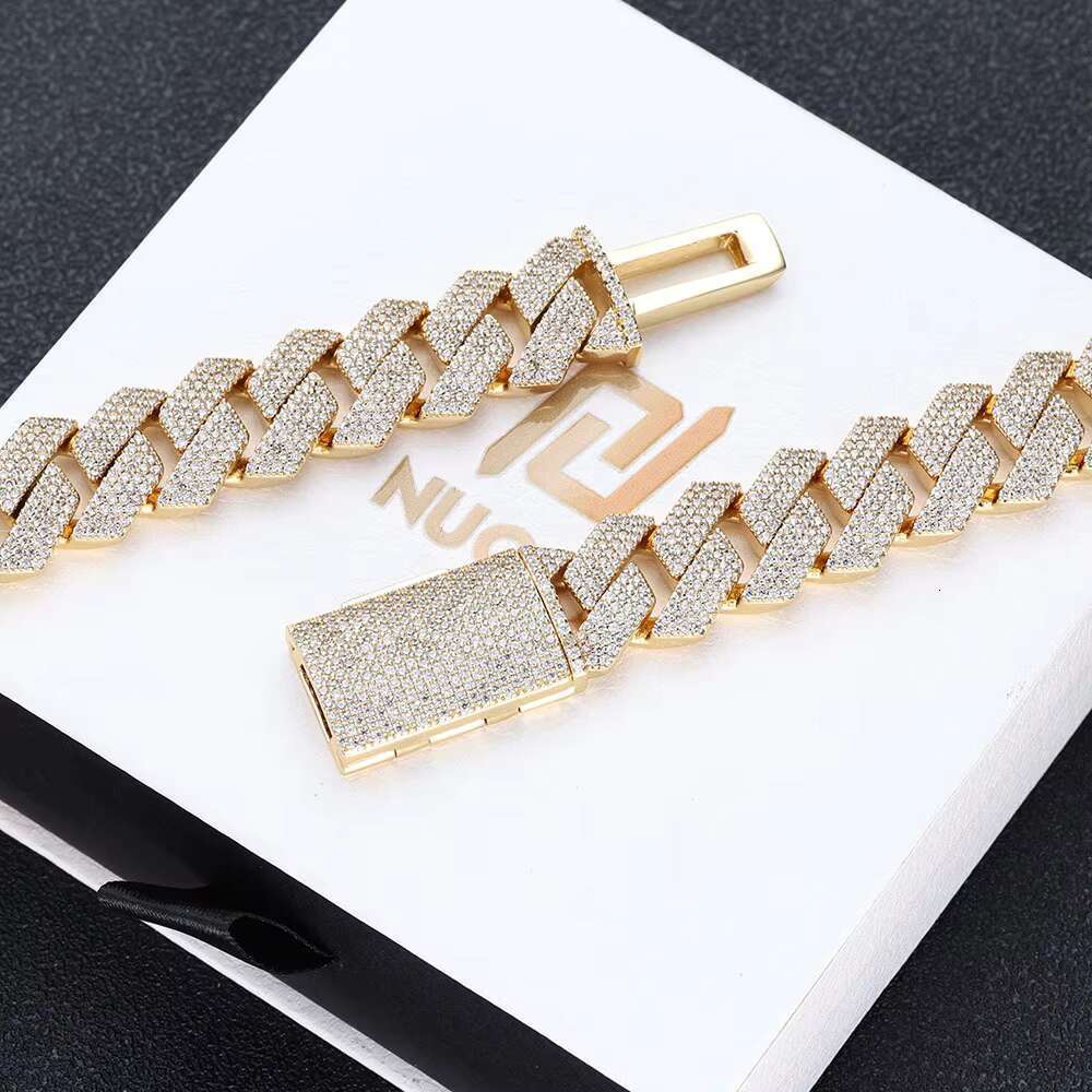 Hip Hop Moissamite S925 Silver Bracelet 15mm Diamond Cuban Chain Personality Mens Jewelry