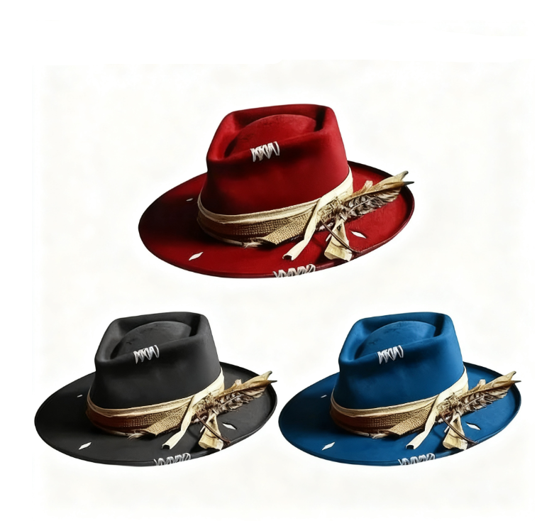 Distressed Hat for Men Women with Woven Belt Wool Cosplay Costume Blues Caps Stage Show Props 241017