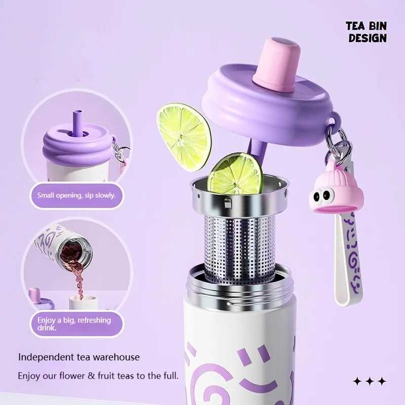 Fashionable cup 600ml Straw Insated Cup Stainless Steel Thermos Cup with Tea Strainer ColdHot Vacuum Flask Students Girls Gift Y251110