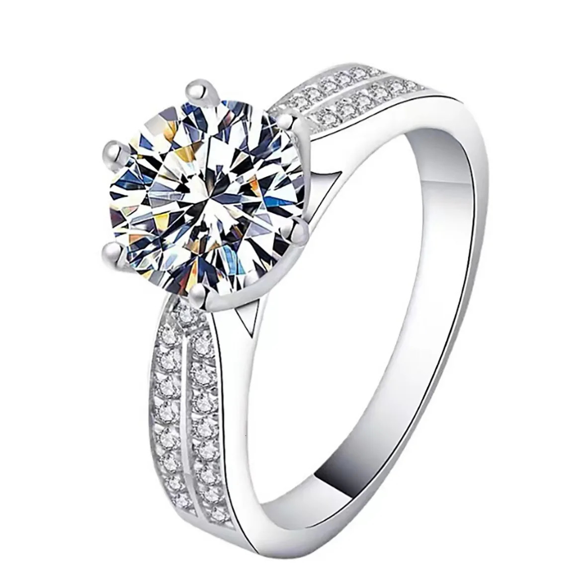 TEN CARATS 100 s925 sterling silver 18K white gold ring round VVS 05 2ct diamond wedding womens jewelry 251023