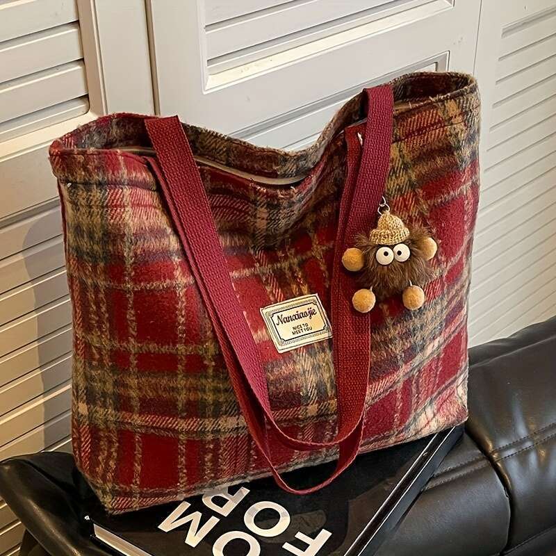 Bag Women S Single Shoulder Tote Colors Autumn Winter Fashion High Sensitivity Versatile Plaid Checkered Large Capacity Durable Zipper Closure