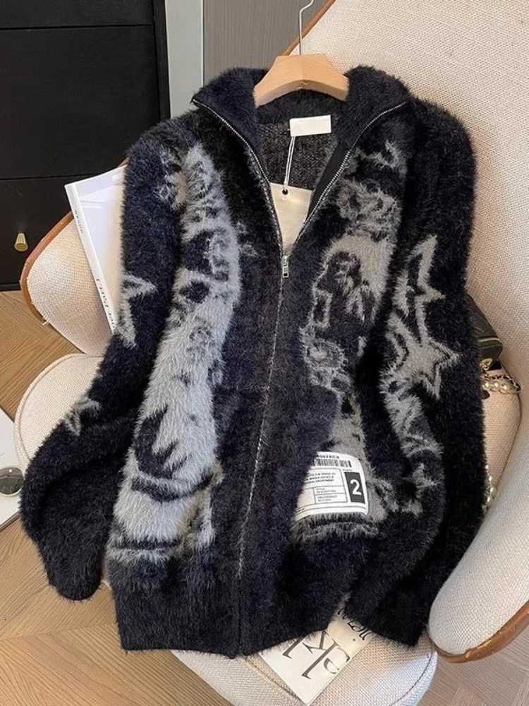 Fashion Y2k American Vintage Gothic Print Autumn Winter Sweaters Cardigan 2000s Subculture Loose Casual Long Sleeve Zipper Cardigan Chic Y251110