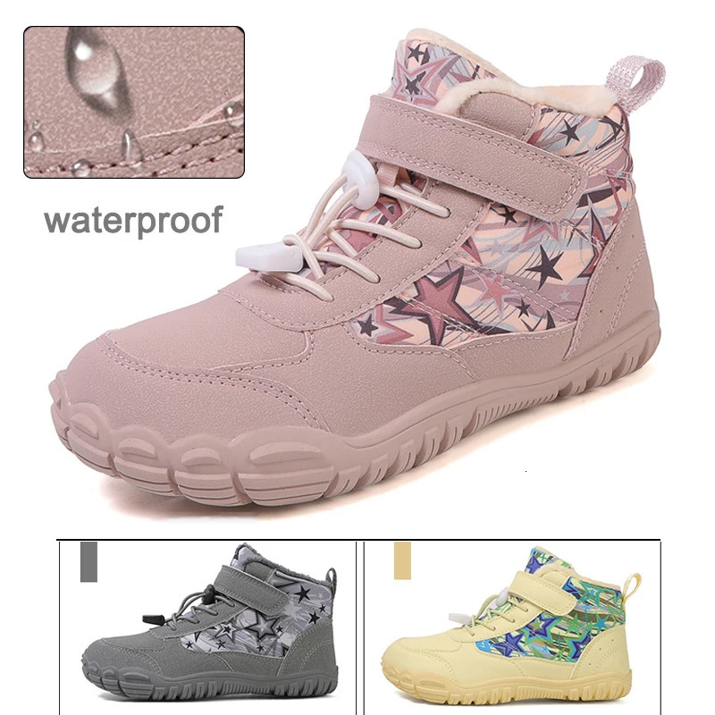 Childrens Barefoot Snow Boots Wide Toes Winter Insulated Waterproof Fur Lining Shoes Suitable for Boys and Girls in Cold Weather Outdoor Sports Shoes 