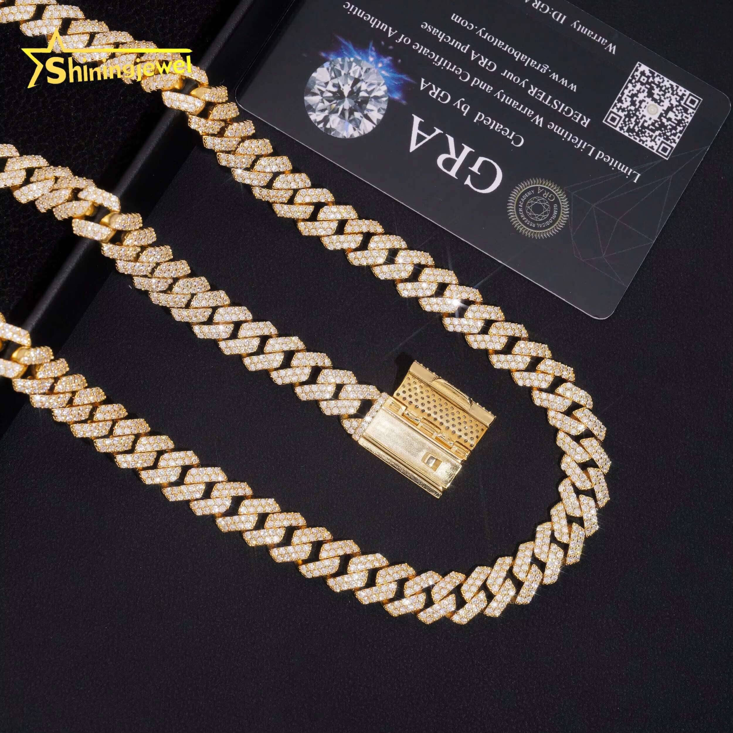 Promotion Large Stocks 10mm 2 Rows 925 Sterling Silver Hip Hop Jewelry Men Necklace Iced Out Moissanite Diamond Cuban Link Chain