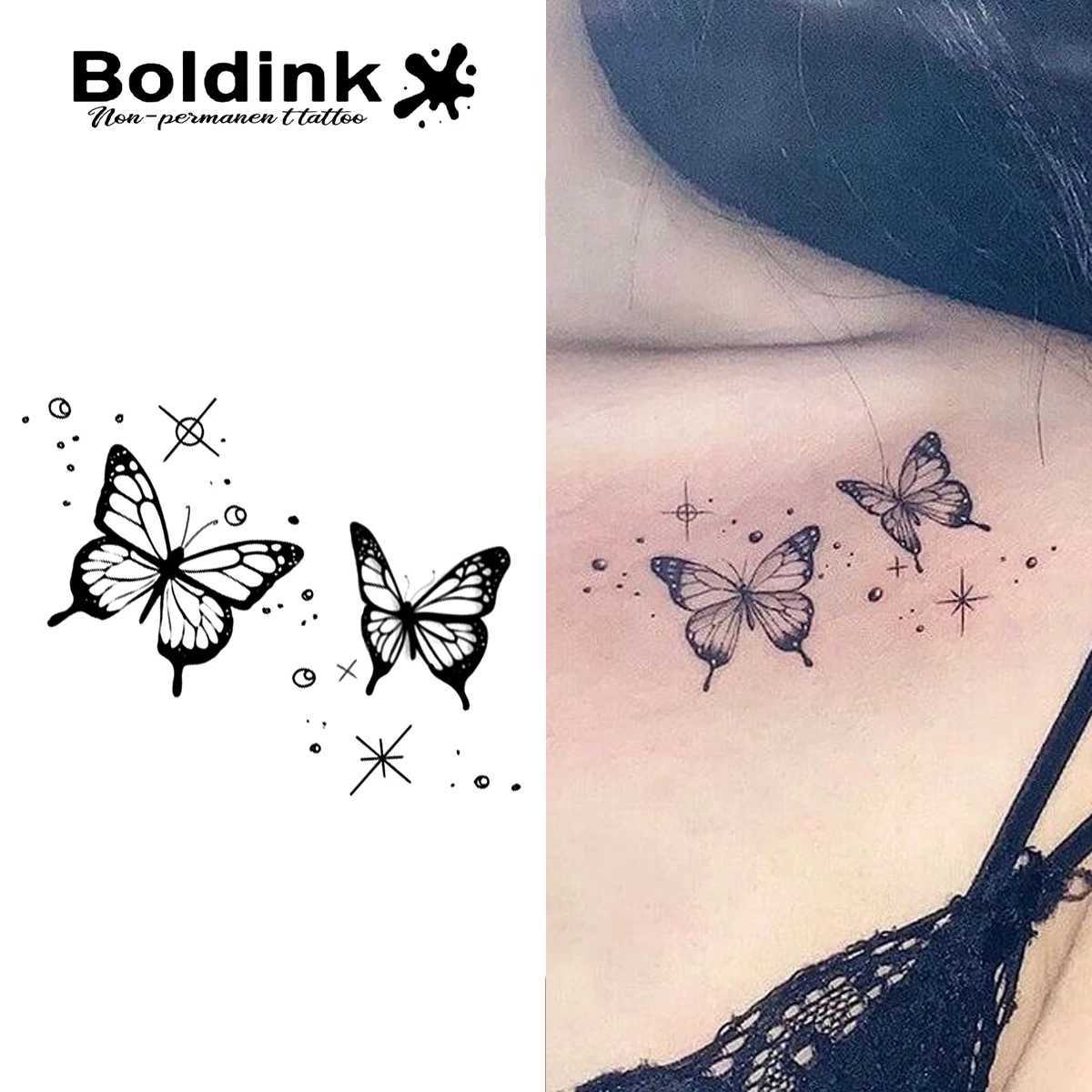 Boldink Butterfly Temporary Tattoo Lasting for 15 Days with New Technology Waterproof Semi Permanent Stickers W250410
