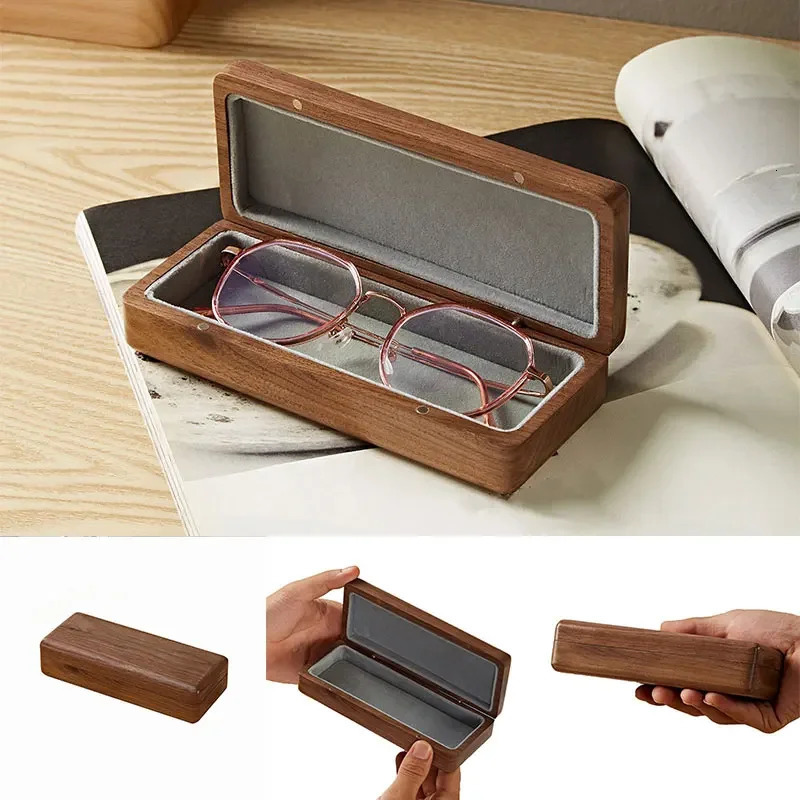 Vintage Solid Wood Glasses Box Creative Black Walnut Glasses Box Portable Myopia Business Glasses Storage Box 250409