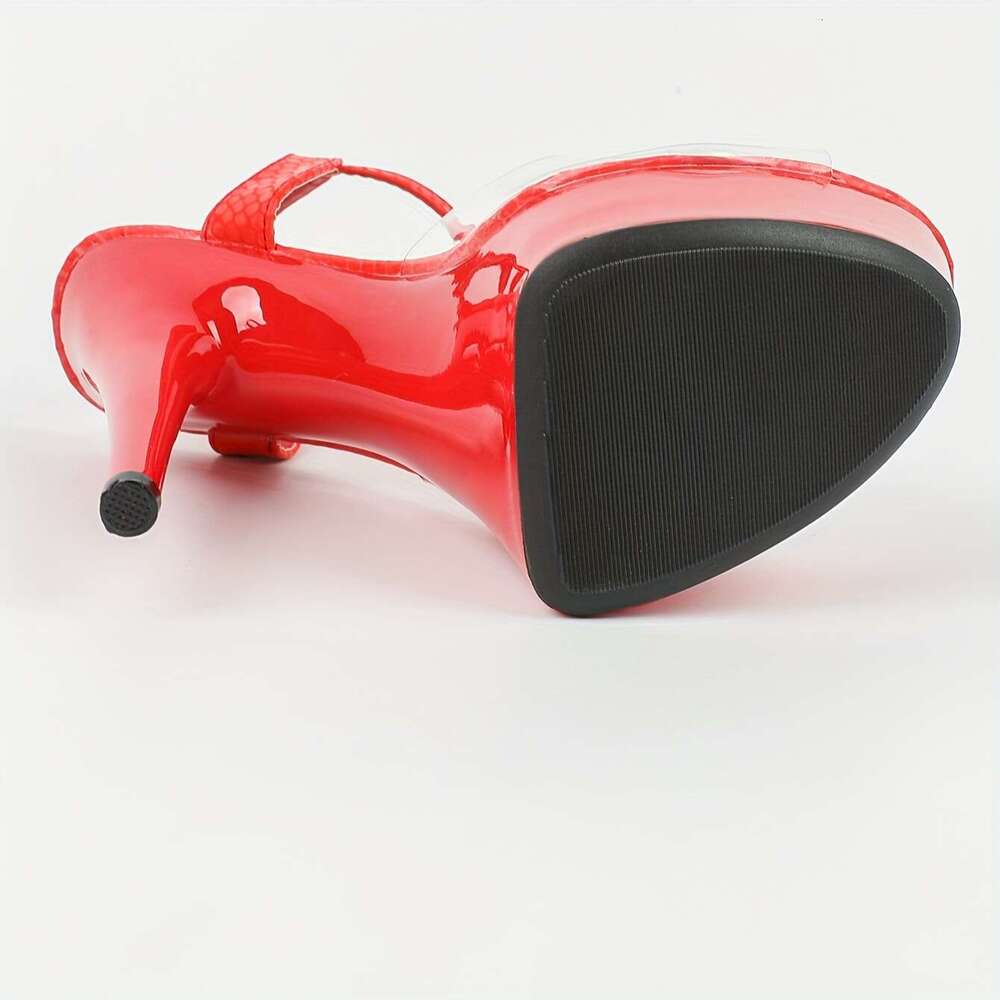 Women's Red Open-Toe Stiletto Platform Pumps With Fluffy Ankle Warmers - 5.9" Ultra-High Synthetic Cover Party Shoes For Nightclub, Performa