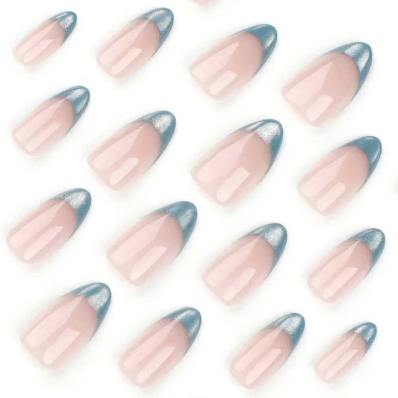 24 pieces/set of almond pressed on French nail tips green cat eye fake nails simple and elegant suitable for women and girls daily nail art W250410