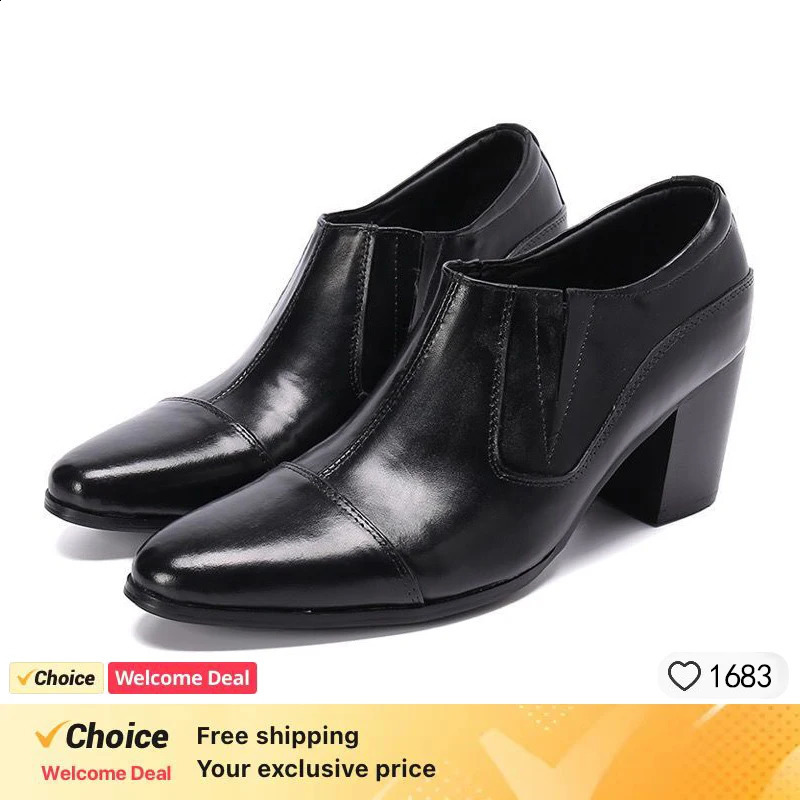 Black high-heeled mens shoes high-quality dress shoes leather non-slip business mens shoes 251106