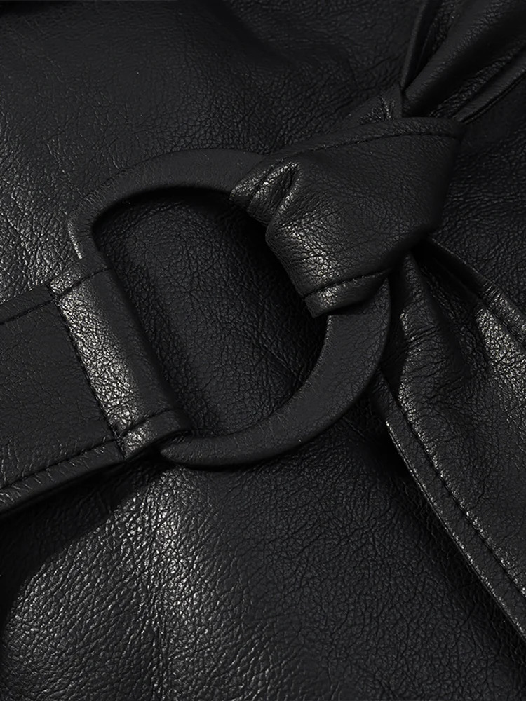 European style womens fashion versatile temperament simple lapel long sleeve with belt fur coat 251110