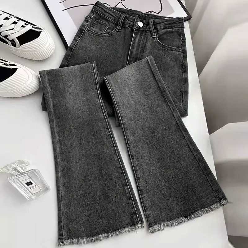 American Retro Micro-flared Jeans Womens Autumn and Winter Fashion Slim-fit High-waisted Stretch Long PantsFloor-length Jeans C251110