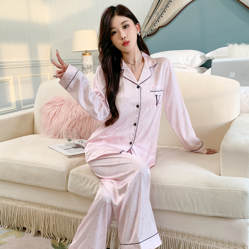 Womens pajamas striped and letter printed pajamas set comfortable long sleeved buttons top and pants Valentines Day pajamas set 250320