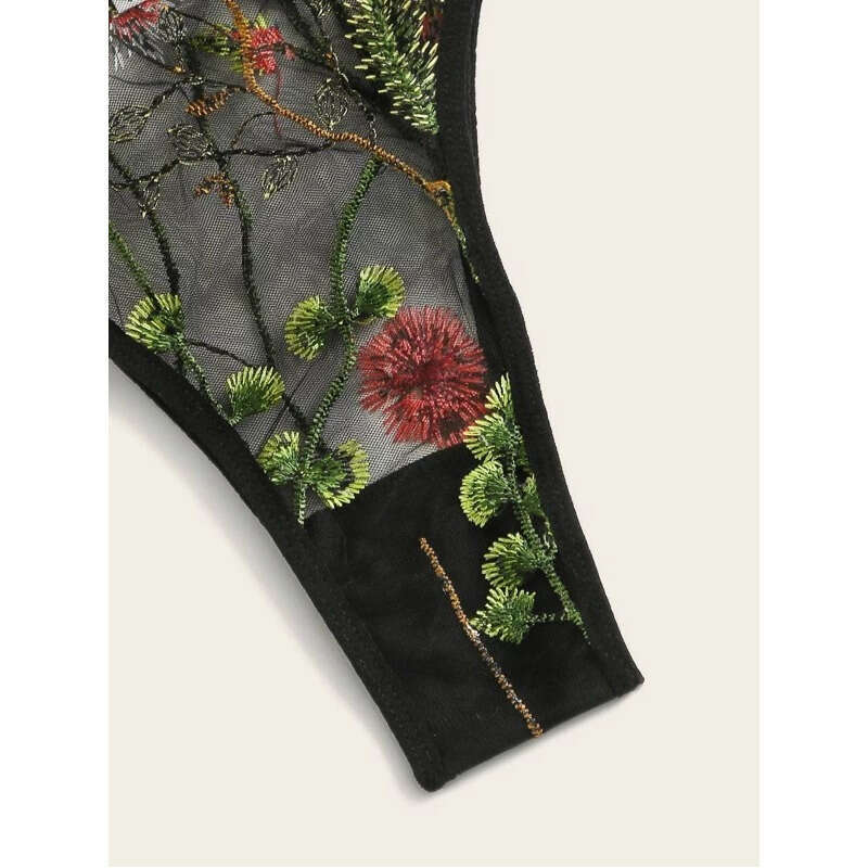 Lace Sexy Lingerie New Printed Mesh Three Point Sexy And Fun Set