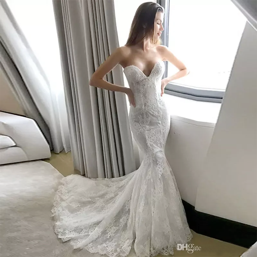 pallas couture lace mermaid wedding dresses plus size backless bridal gowns sweep train robe de marie wedding dress A2619