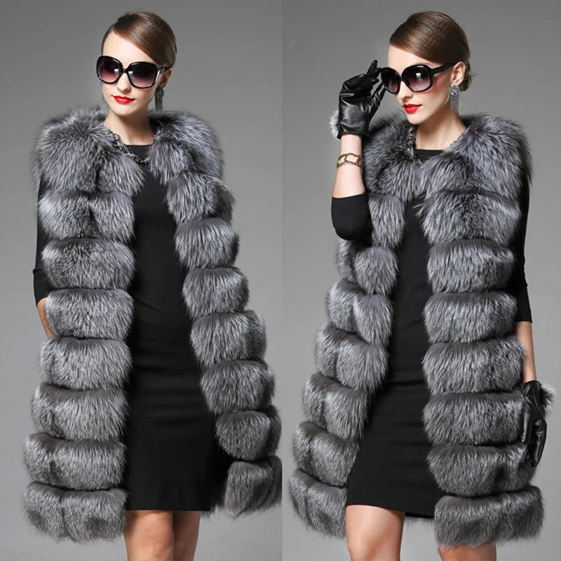 European station high fur vest womens entire skin silver fox Fox hair long Korean version of a large coat jacket 251110