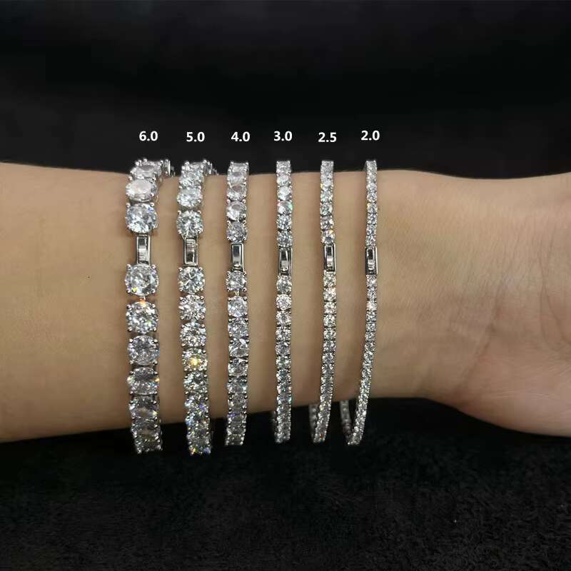 Handmade Charms Luxury Jewelry 925 Sterling Silver Moissanite 2mm Women Custom Bracelets