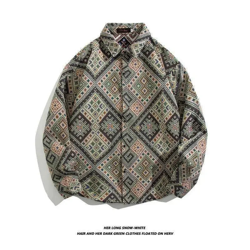Cuban Vintage 12 Shirt Men Loose-fit Autumnwinter Japanese Vintage Ethnic Style Couple Long Sleeve Casual Shirt Jacket 250408