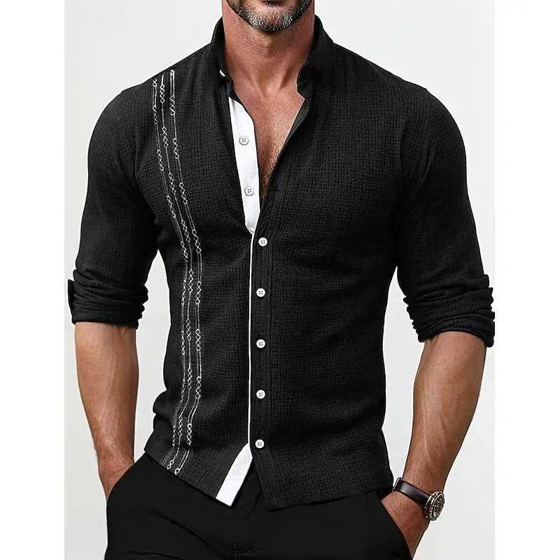 Mens new fashionable spring/summer long sleeved shirt with single-sided striped printed pattern suitable for casual wear X250410