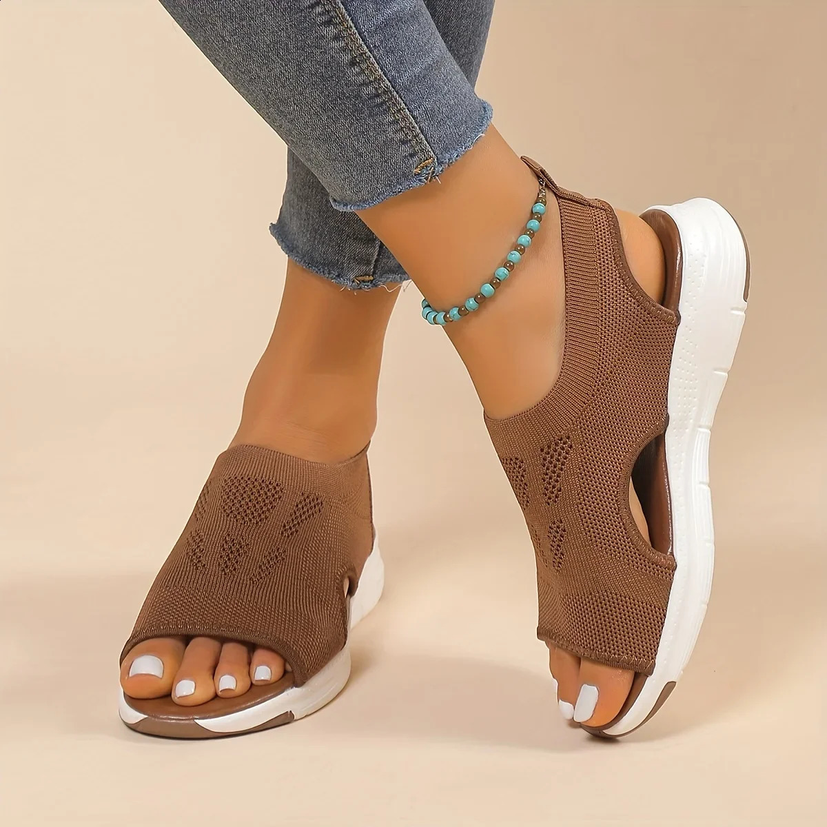 Elevate Your Style Chic Open-Toe Wedge Sandals with Strappy Back - Comfort Trend in One 250402